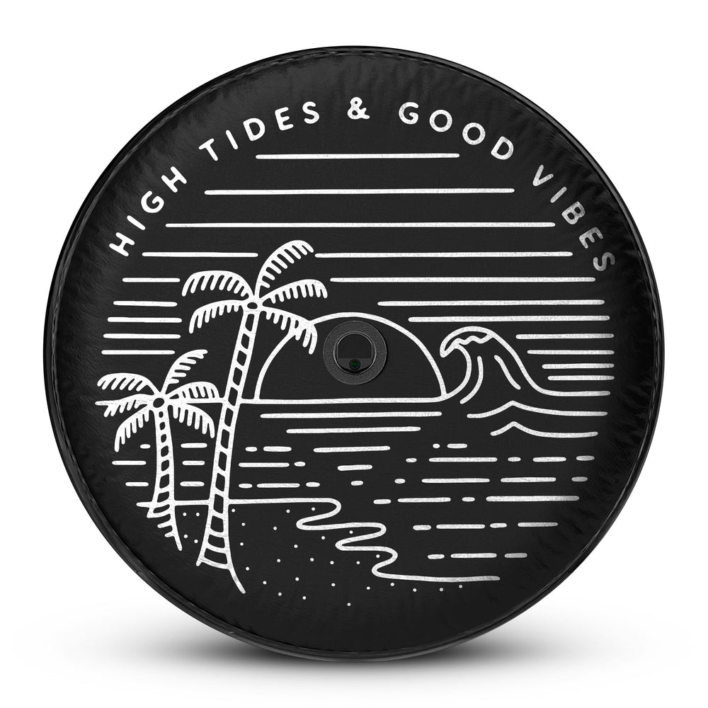 High Tides Good Vibes Spare Tire Cover – Coastal Beach-Themed Design