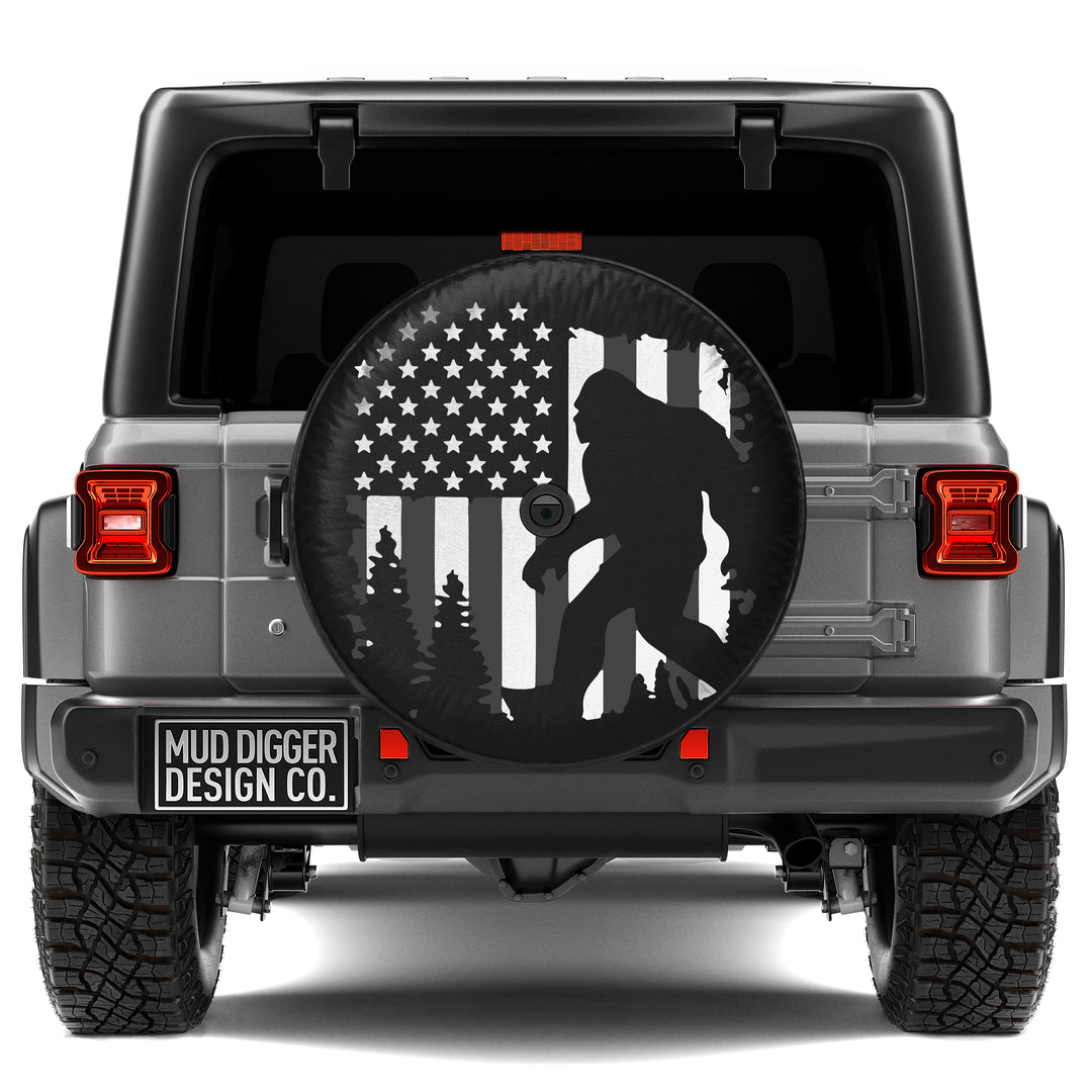 Jeep B&W Sasquatch Flag Tire Cover