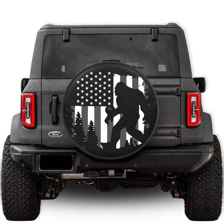 B&W Sasquatch Flag Tire Cover - Mud Digger Design Co