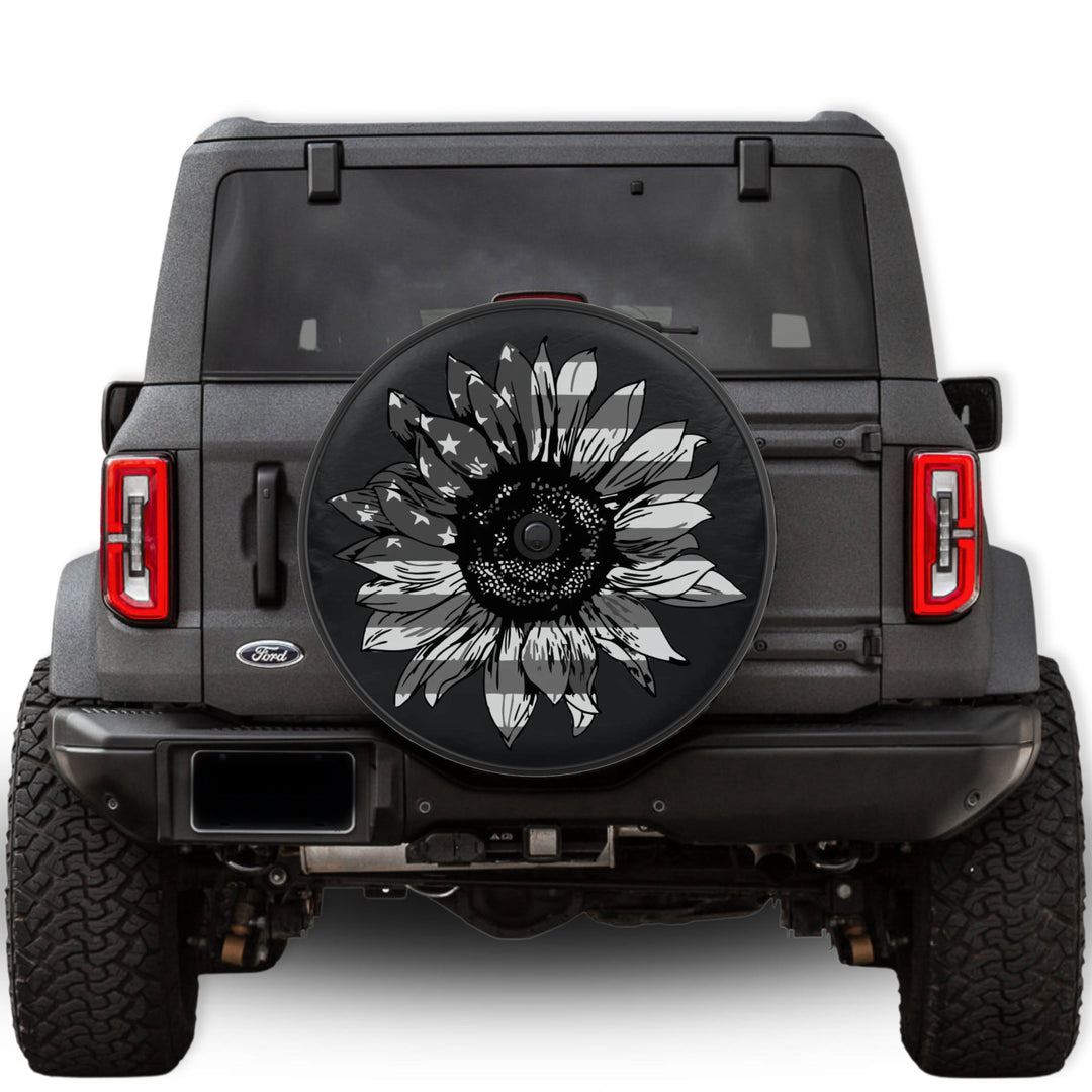 B&W Sunflower Flag Tire Cover - Mud Digger Design Co