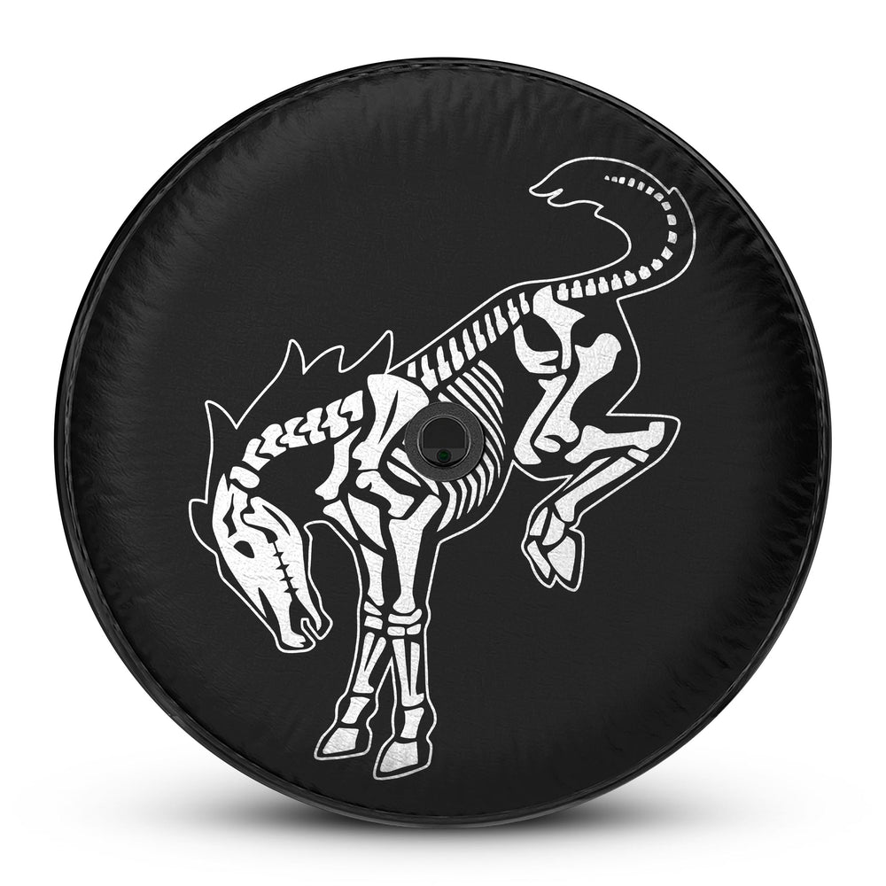 Skeleton Bronco spare tire cover featuring a weatherproof exterior, UV-resistant ink, and a tailored fit for Ford Bronco models.